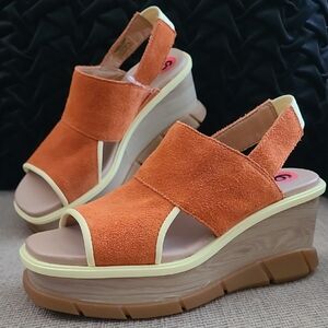 SOREL JOANIE III GENUINE SUEDE SLINGBACK PLATFORM WEDGE SANDALS